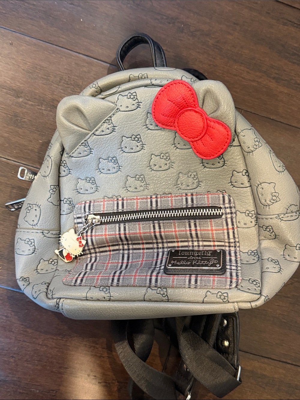 Loungefly Hello Kitty Gray Mini Backpack with Red Bow Accent